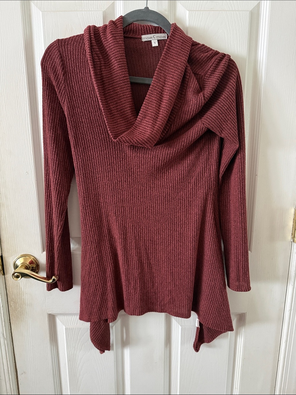 Moa Moa Ribbed Cowl Neck Tunic Sweater - Wine